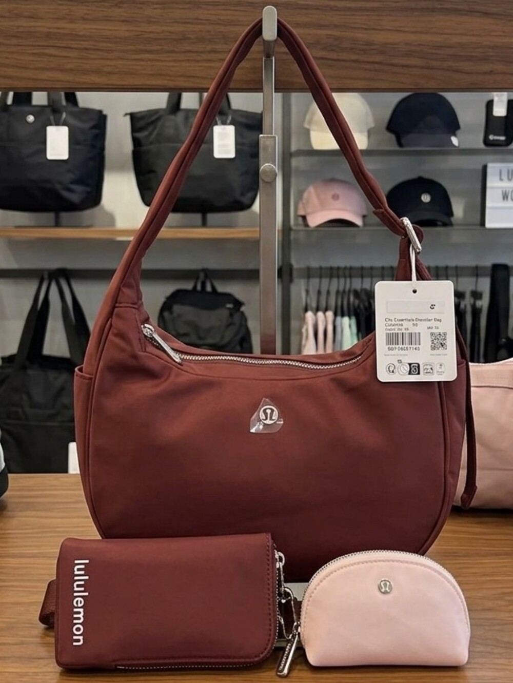 Lululemon SET City Essentials 4L Shoulder Bag & Dual Wristlet Wallet Cranberry